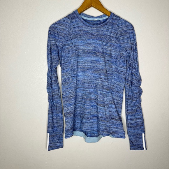 Lululemon Runderful Long Sleeve Space Dye Camo Caspian Blue Sapphire Sz 8 - Picture 6 of 11
